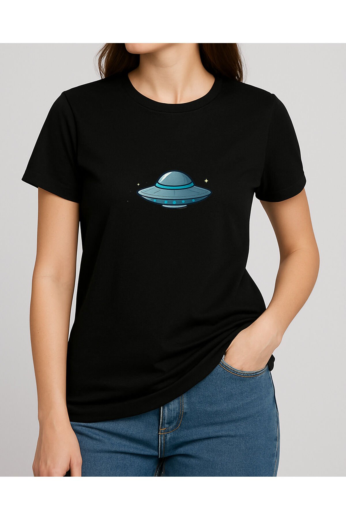 Tişört Unisex (Dünya Ufo) Kadin Si̇yah - M