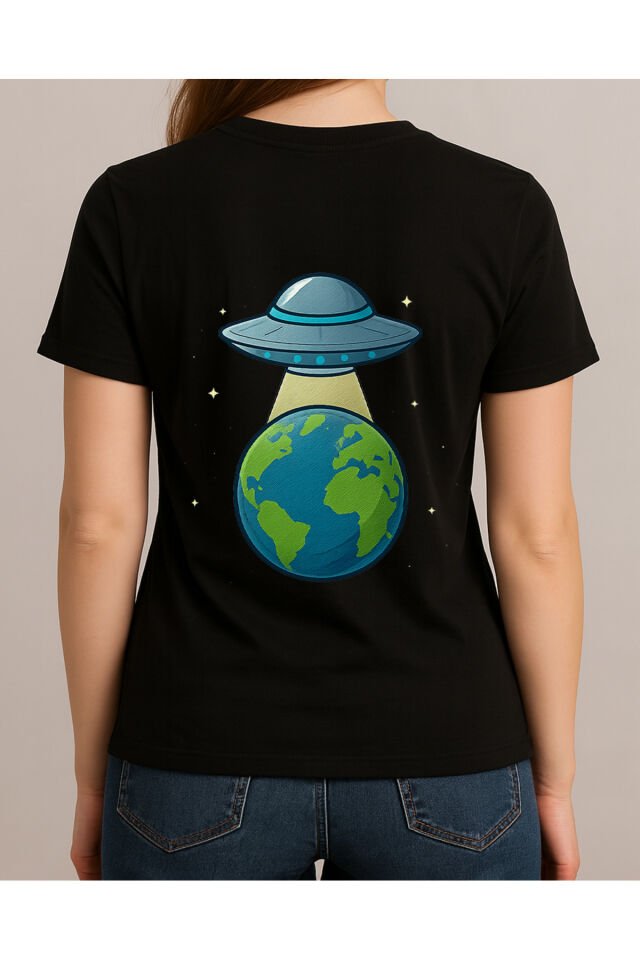 Tişört Unisex (Dünya Ufo) Kadin Si̇yah - XL