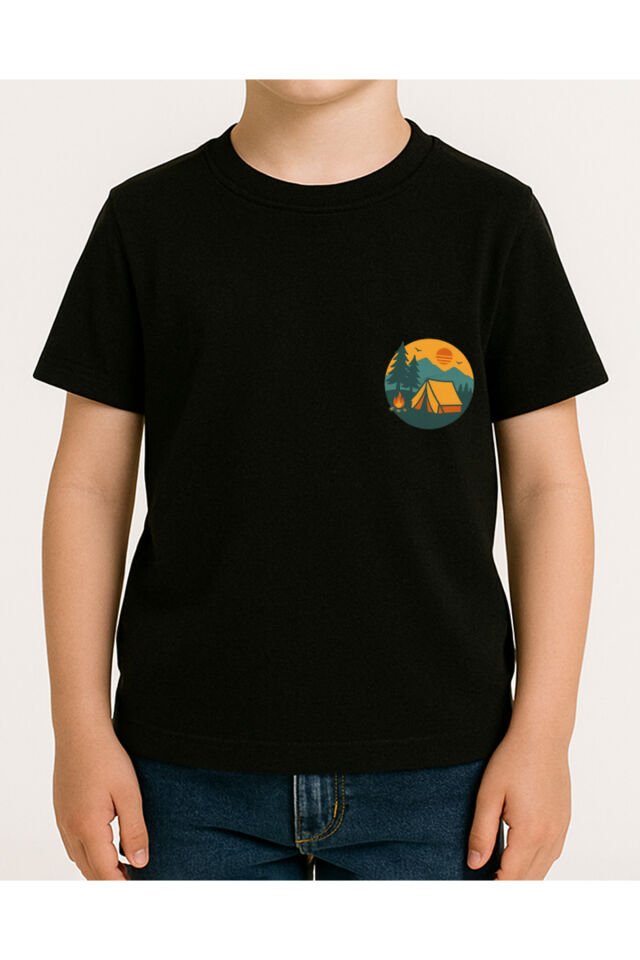 Tişört Unisex Çocuk (Kamp) Erkek Si̇yah - M