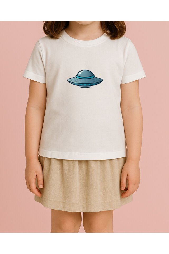 Tişört Unisex Çocuk (Dünya Ufo) Kiz Beyaz - 4-5 Yaş