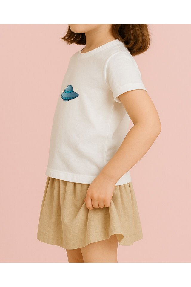 Tişört Unisex Çocuk (Dünya Ufo) Kiz Beyaz - 4-5 Yaş