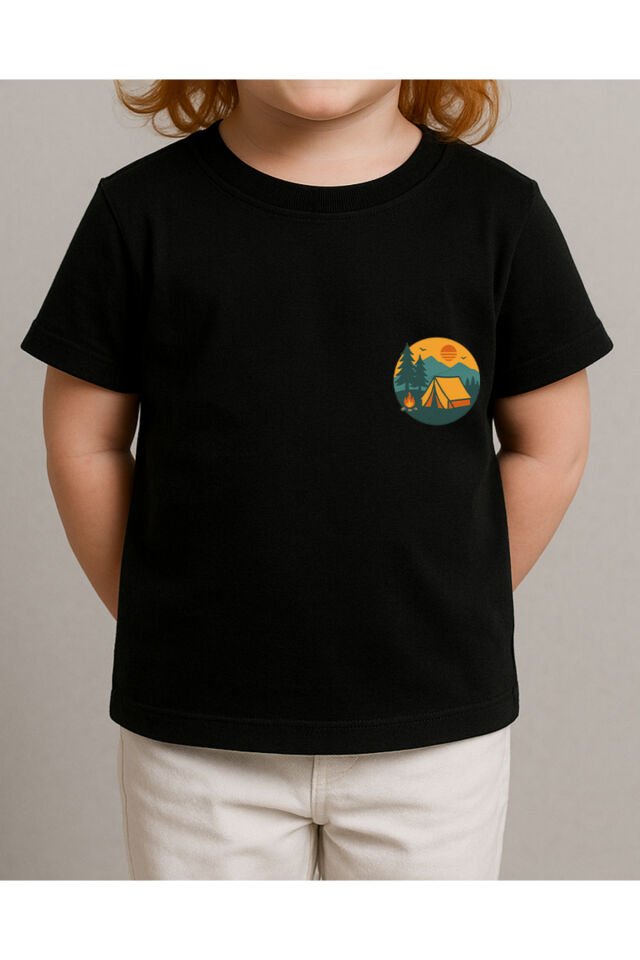 Tişört Unisex Çocuk (Kamp) Kiz Si̇yah - 4-5 Yaş