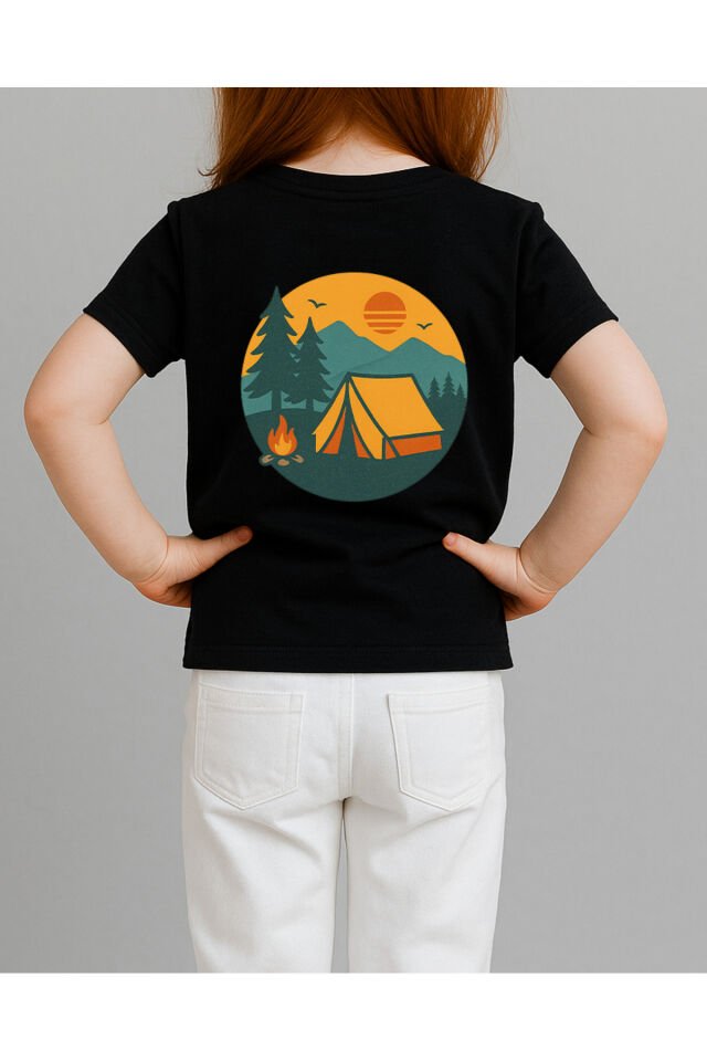 Tişört Unisex Çocuk (Kamp) Kiz Si̇yah - 4-5 Yaş