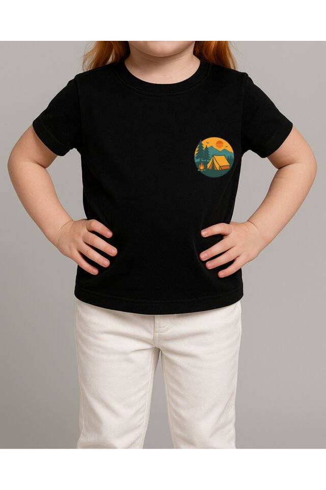 Tişört Unisex Çocuk (Kamp) Kiz Si̇yah - 4-5 Yaş