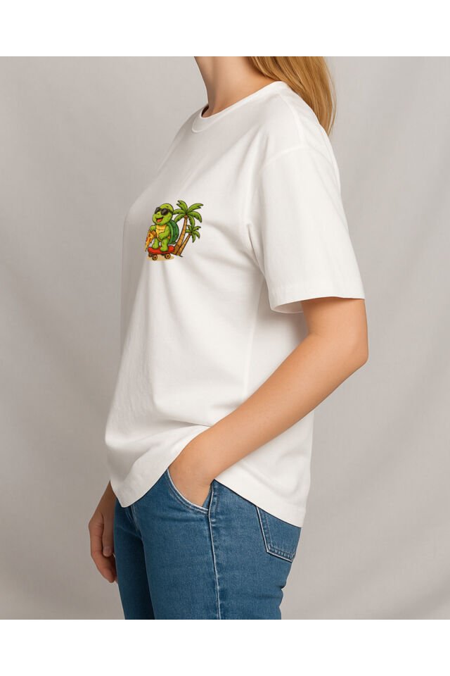 Tişört Unisex (Kaplumbağa) Kadin Beyaz - S