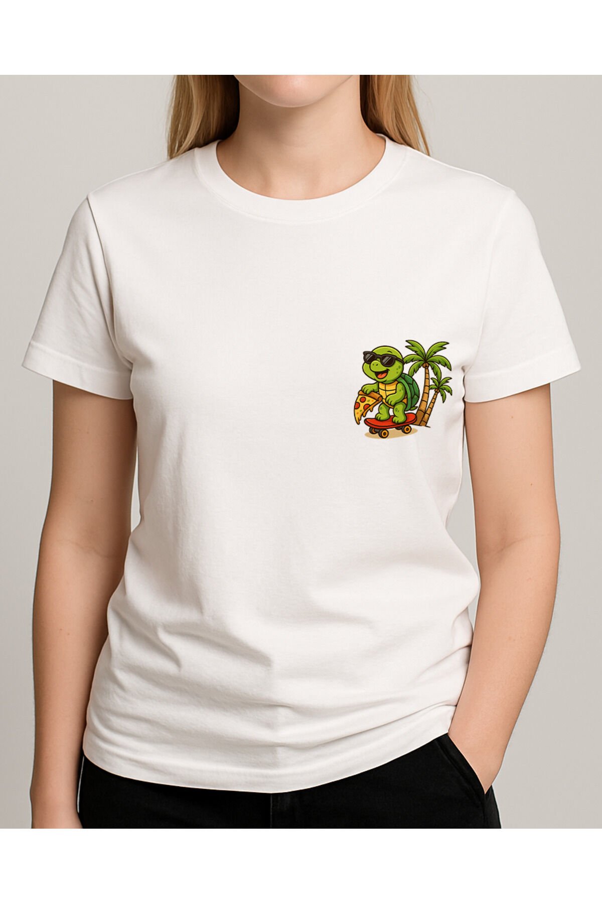Tişört Unisex (Kaplumbağa) Kadin Beyaz - L