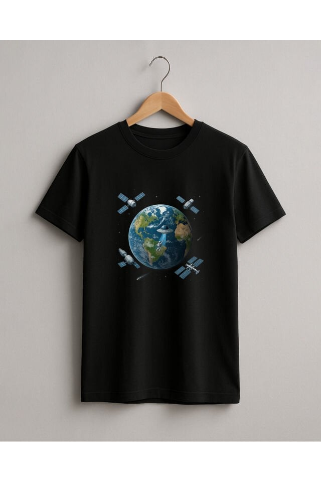 Tişört Unisex (Dünya Uydu) Kadin Si̇yah - XL