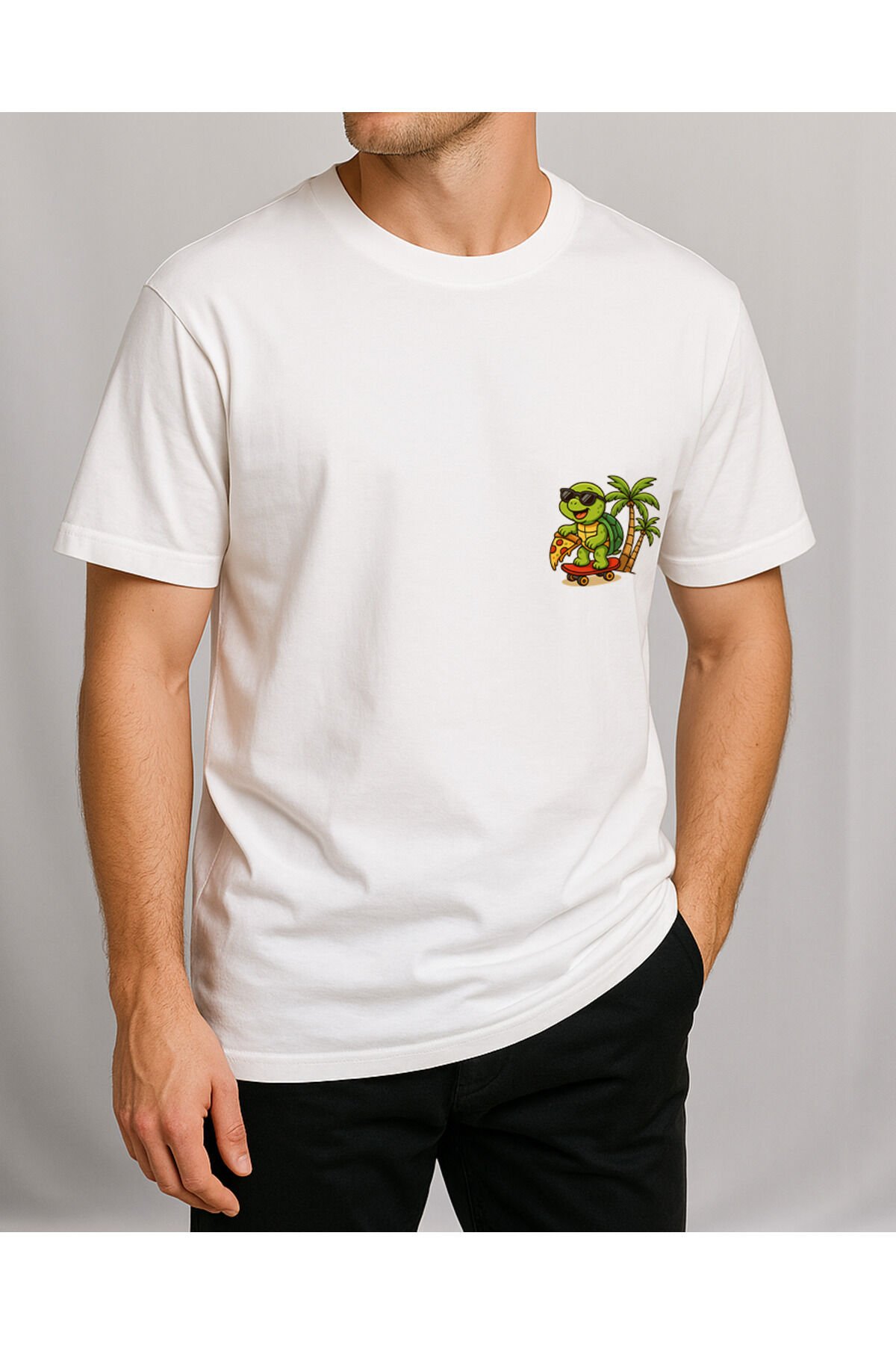 Tişört Unisex (Kaplumbağa) Erkek Beyaz - L
