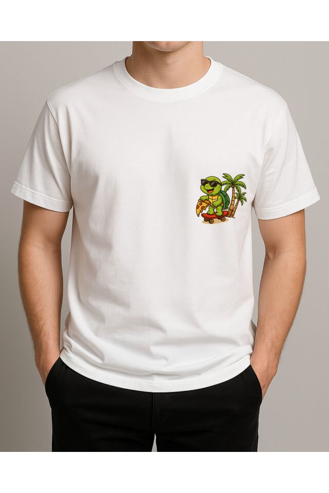 Tişört Unisex (Kaplumbağa) Erkek Beyaz - M