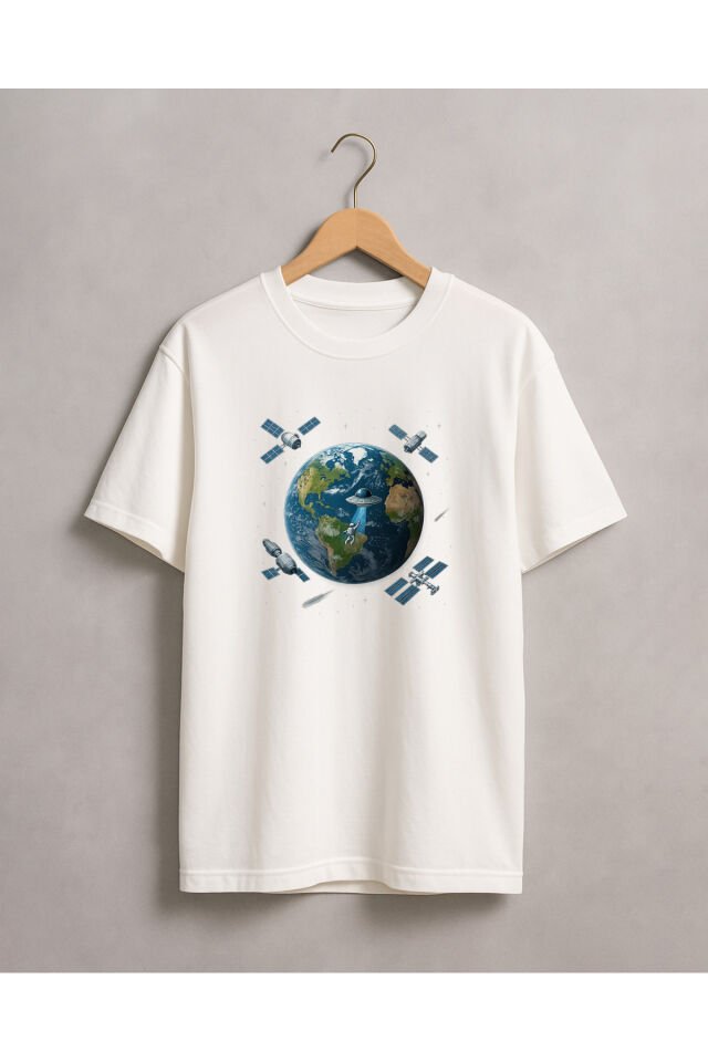 Tişört Unisex (Dünya Uydu) Erkek Beyaz - M