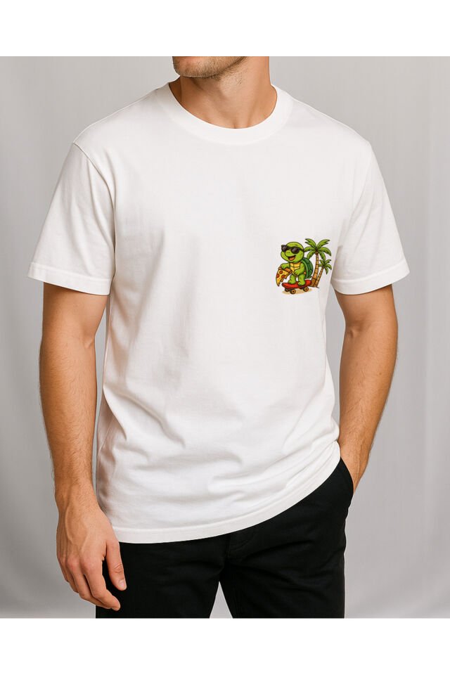 Tişört Unisex (Kaplumbağa) Erkek Beyaz - S