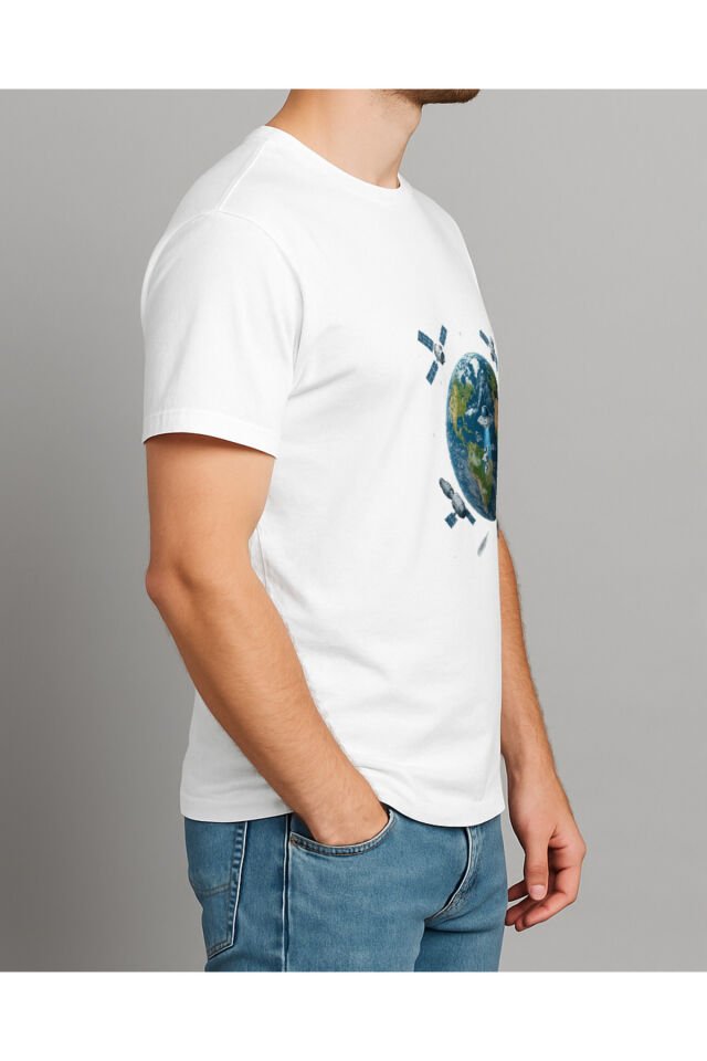 Tişört Unisex (Dünya Uydu) Erkek Beyaz - S