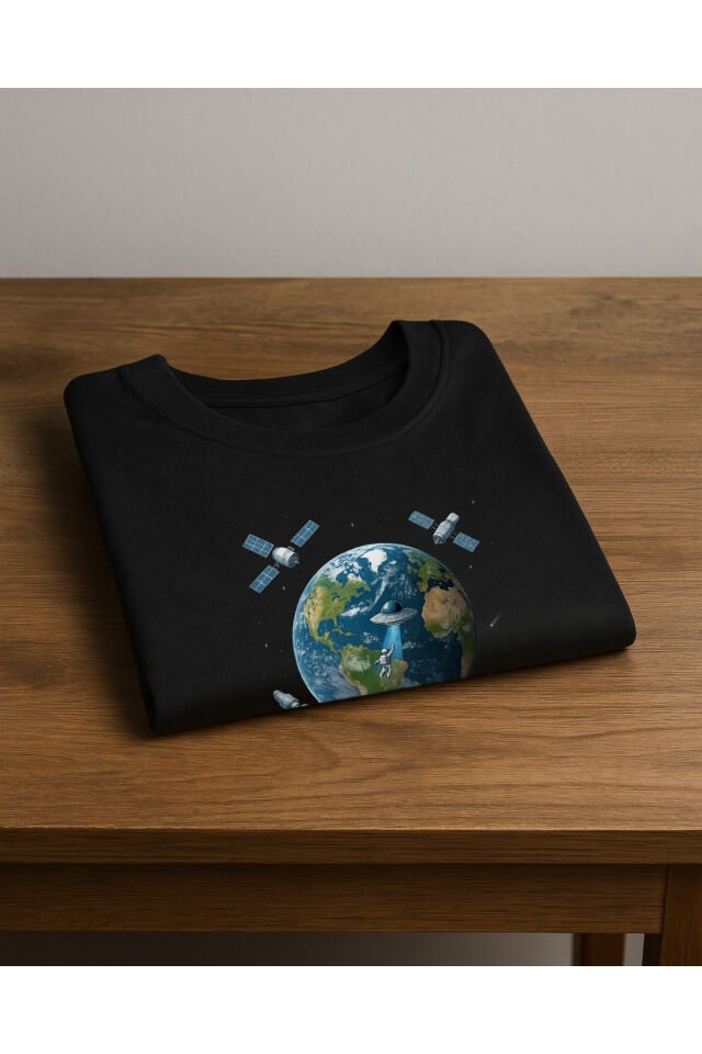 Tişört Unisex (Dünya Uydu) Erkek Si̇yah - L
