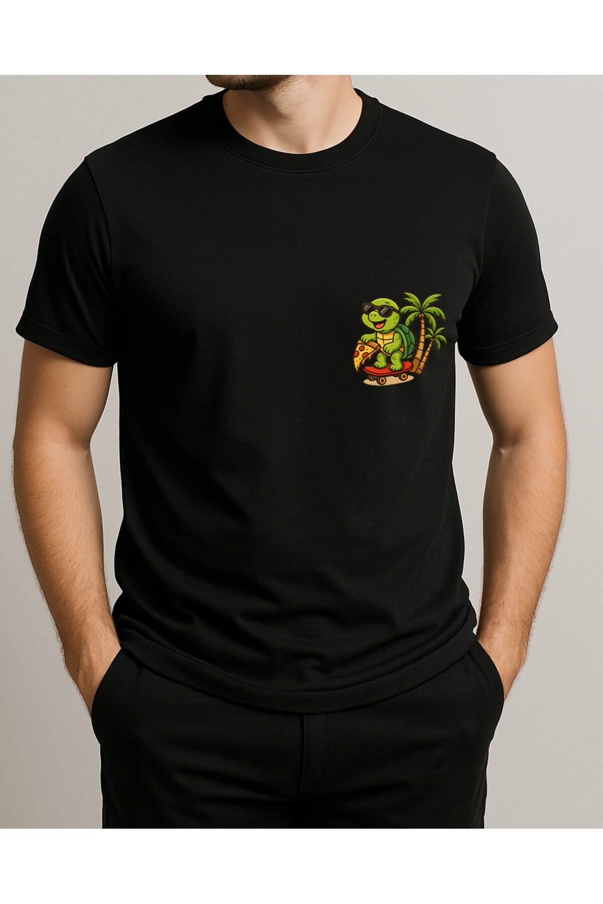 Tişört Unisex (Kaplumbağa) Erkek Si̇yah - XL