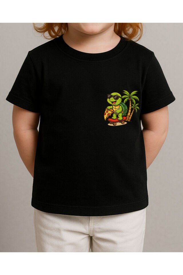 Tişört Unisex Çocuk (Kaplumbağa) Kiz Si̇yah - 4-5 Yaş