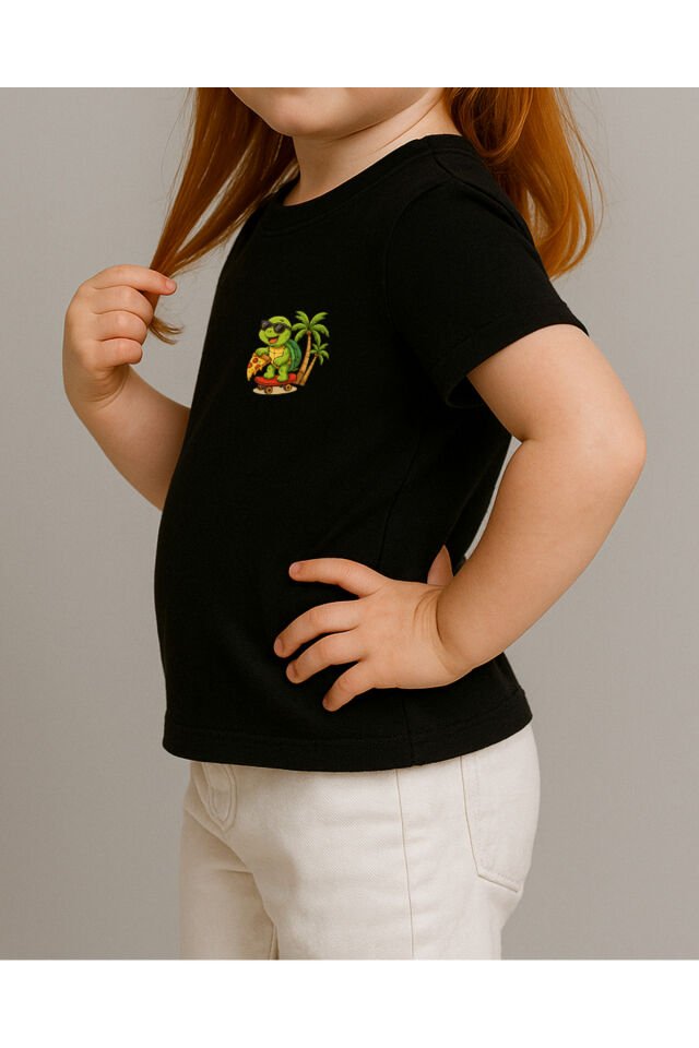 Tişört Unisex Çocuk (Kaplumbağa) Kiz Si̇yah - 4-5 Yaş