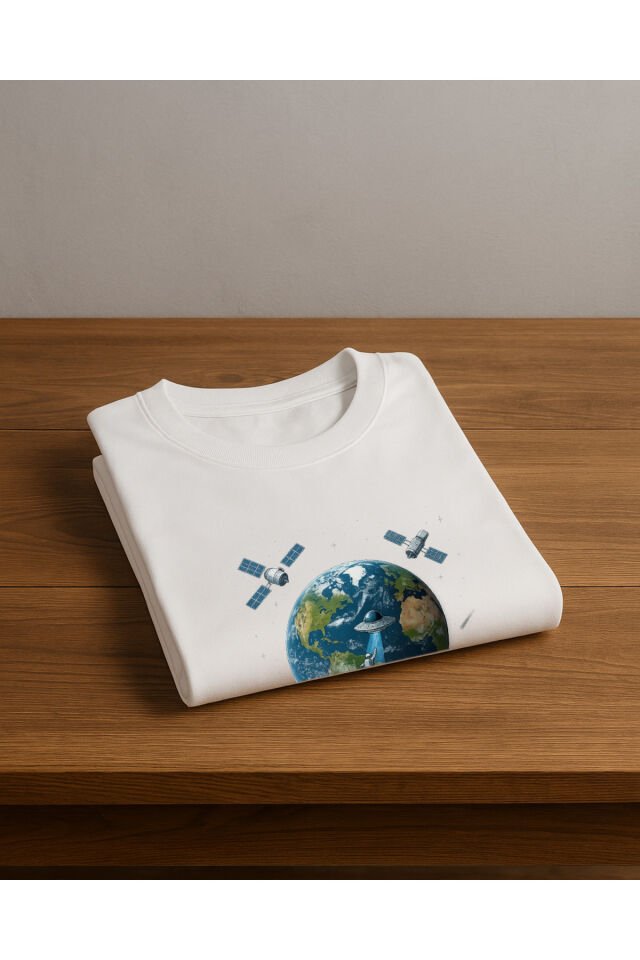 Tişört Unisex (Dünya Uydu) Kadin Beyaz - M