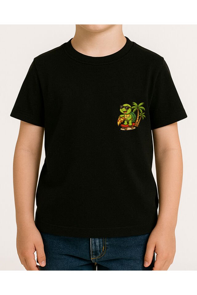Tişört Unisex Çocuk (Kaplumbağa) Erkek Si̇yah - XL