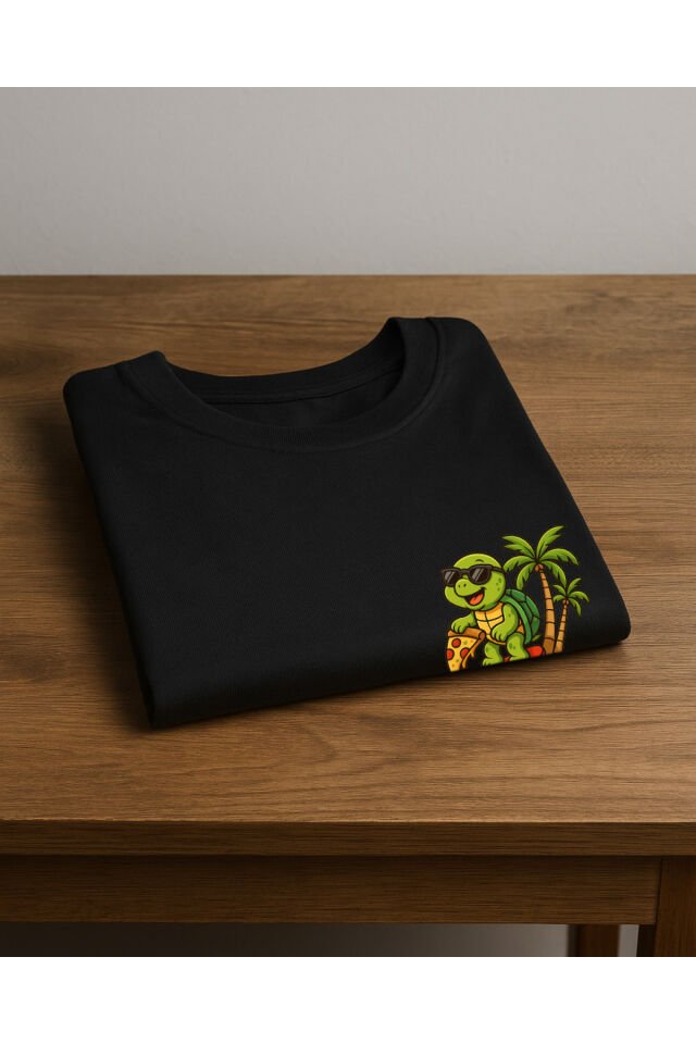Tişört Unisex Çocuk (Kaplumbağa) Erkek Si̇yah - S