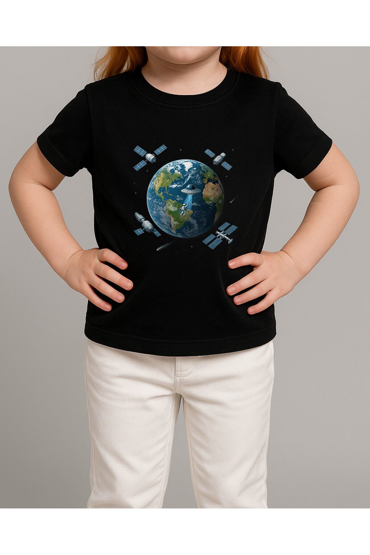 Tişört Unisex Çocuk (Dünya Uydu) Kiz Si̇yah - 4-5 Yaş