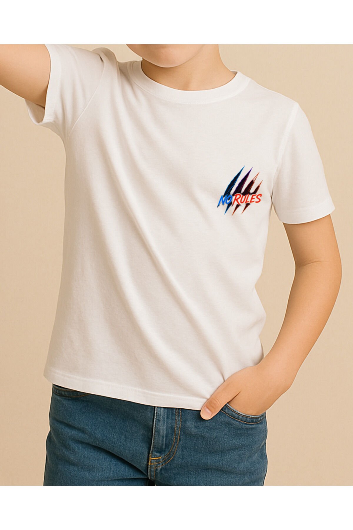 Tişört Unisex Çocuk (No Rules) Erkek Beyaz - 10-11 Yaş