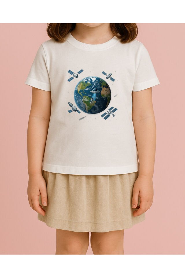 Tişört Unisex Çocuk (Dünya Uydu) Kiz Beyaz - 4-5 Yaş