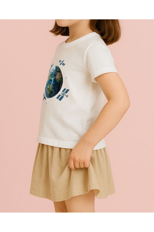 Tişört Unisex Çocuk (Dünya Uydu) Kiz Beyaz - 4-5 Yaş