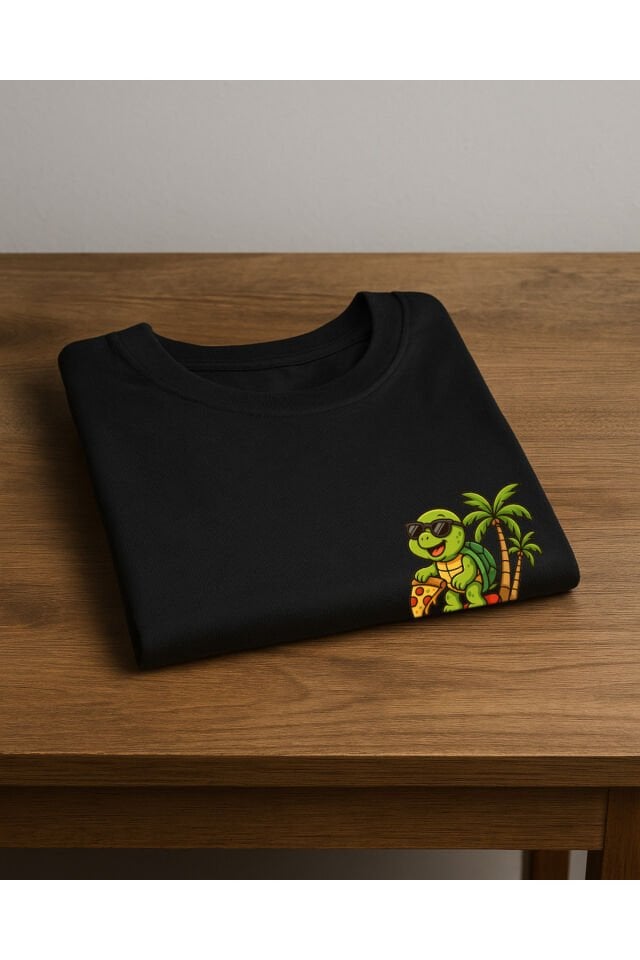 Tişört Unisex Çocuk (Kaplumbağa) Erkek Si̇yah - 2XL