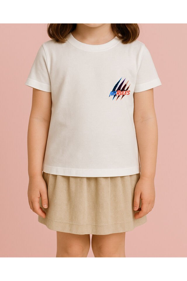 Tişört Unisex Çocuk (No Rules) Kiz Beyaz - 10-11 Yaş