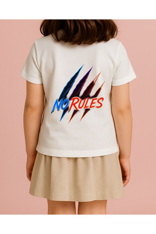 Tişört Unisex Çocuk (No Rules) Kiz Beyaz - 10-11 Yaş