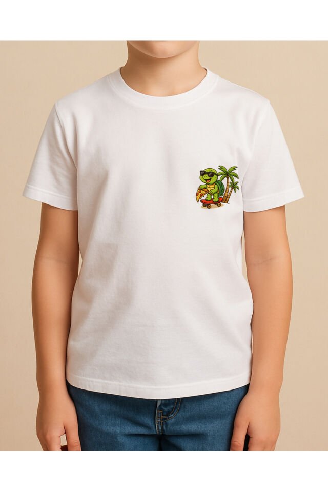 Tişört Unisex Çocuk (Kaplumbağa) Kiz Beyaz - 4-5 Yaş
