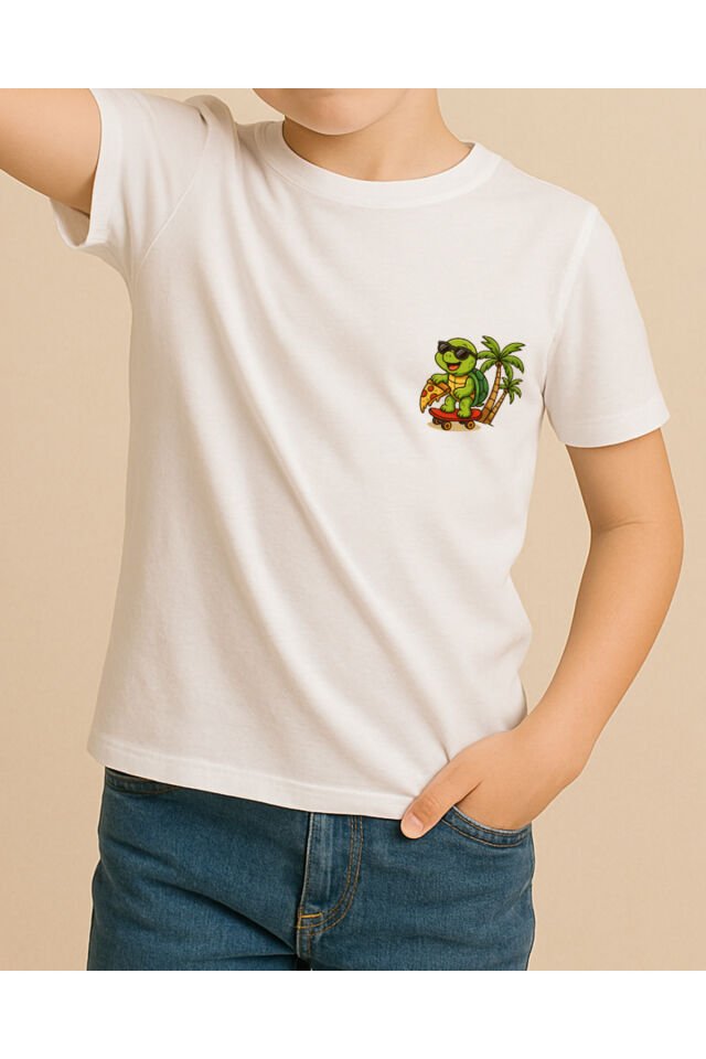 Tişört Unisex Çocuk (Kaplumbağa) Kiz Beyaz - 4-5 Yaş