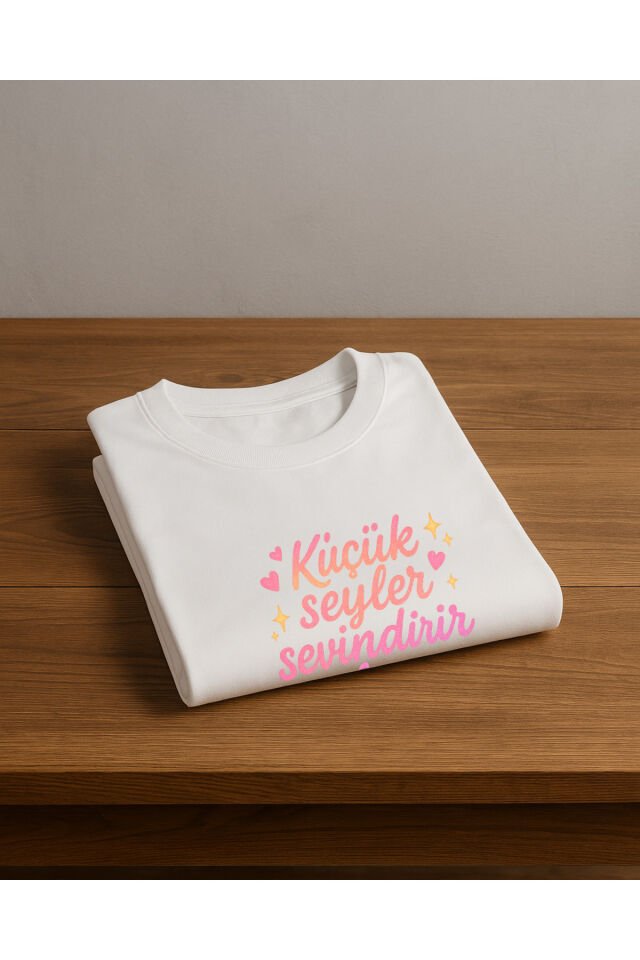Tişört Unisex (Pembe Yazı) Kadin Beyaz - M