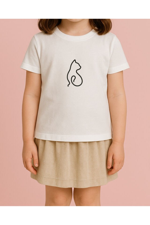 Tişört Unisex Çocuk (Kedi) Kiz Beyaz - 10-11 Yaş