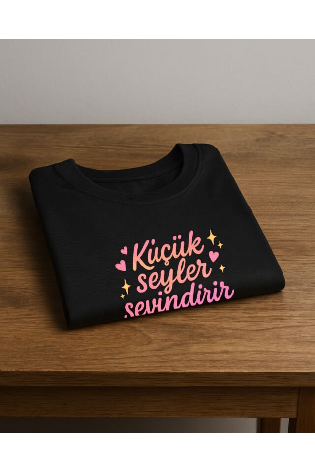 Tişört Unisex (Pembe Yazı) Kadin Si̇yah - XL