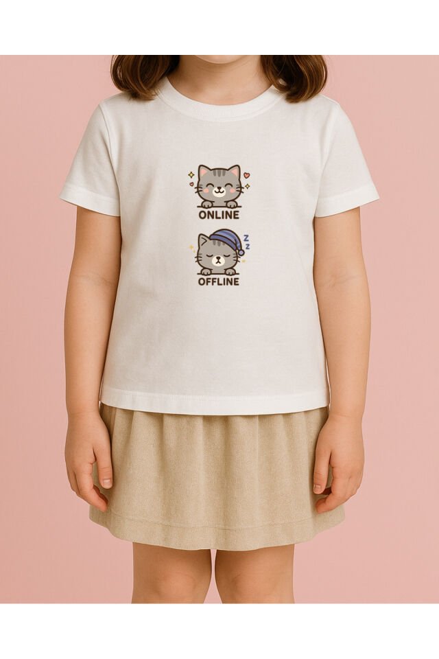 Tişört Unisex Çocuk (Gri Kedi İkili)