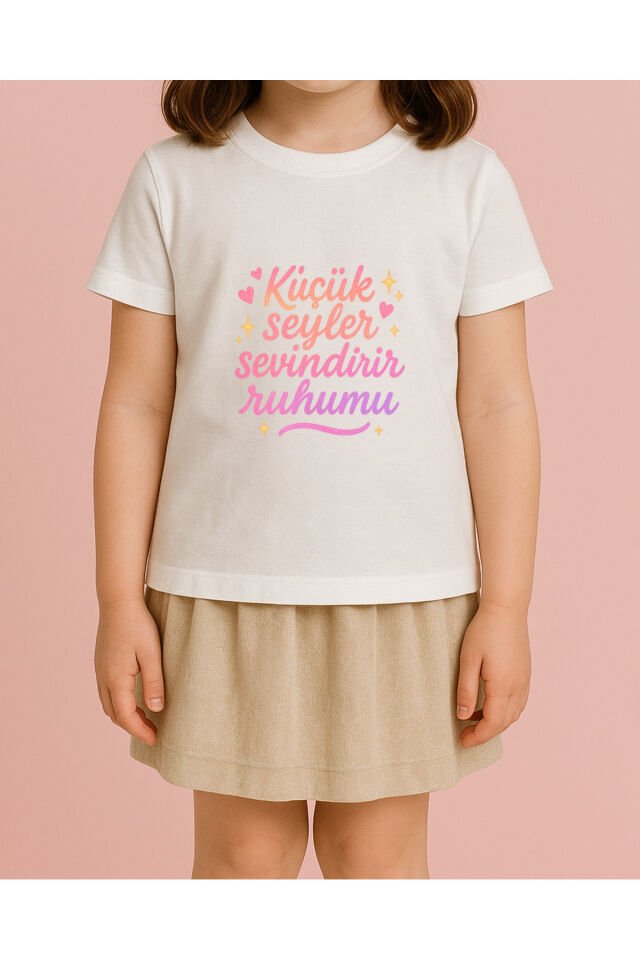 Tişört Unisex Çocuk (Pembe Yazı) Kiz Beyaz - 4-5 Yaş
