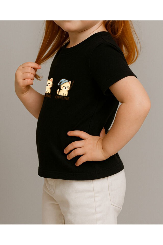Tişört Unisex Çocuk (Krem Kedi İkili)
