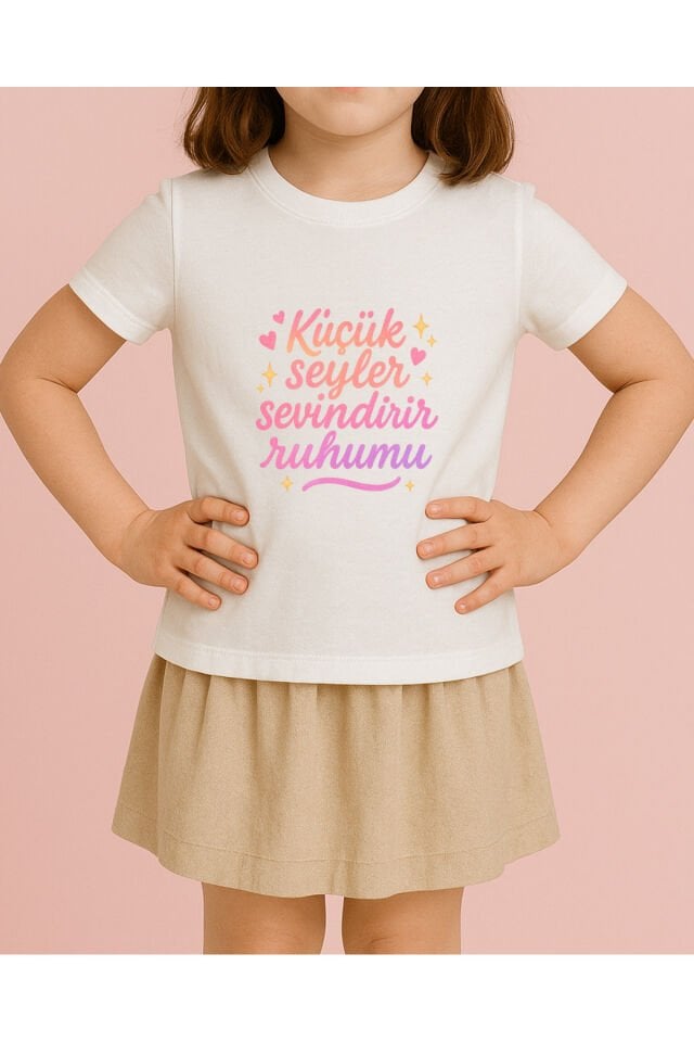 Tişört Unisex Çocuk (Pembe Yazı)