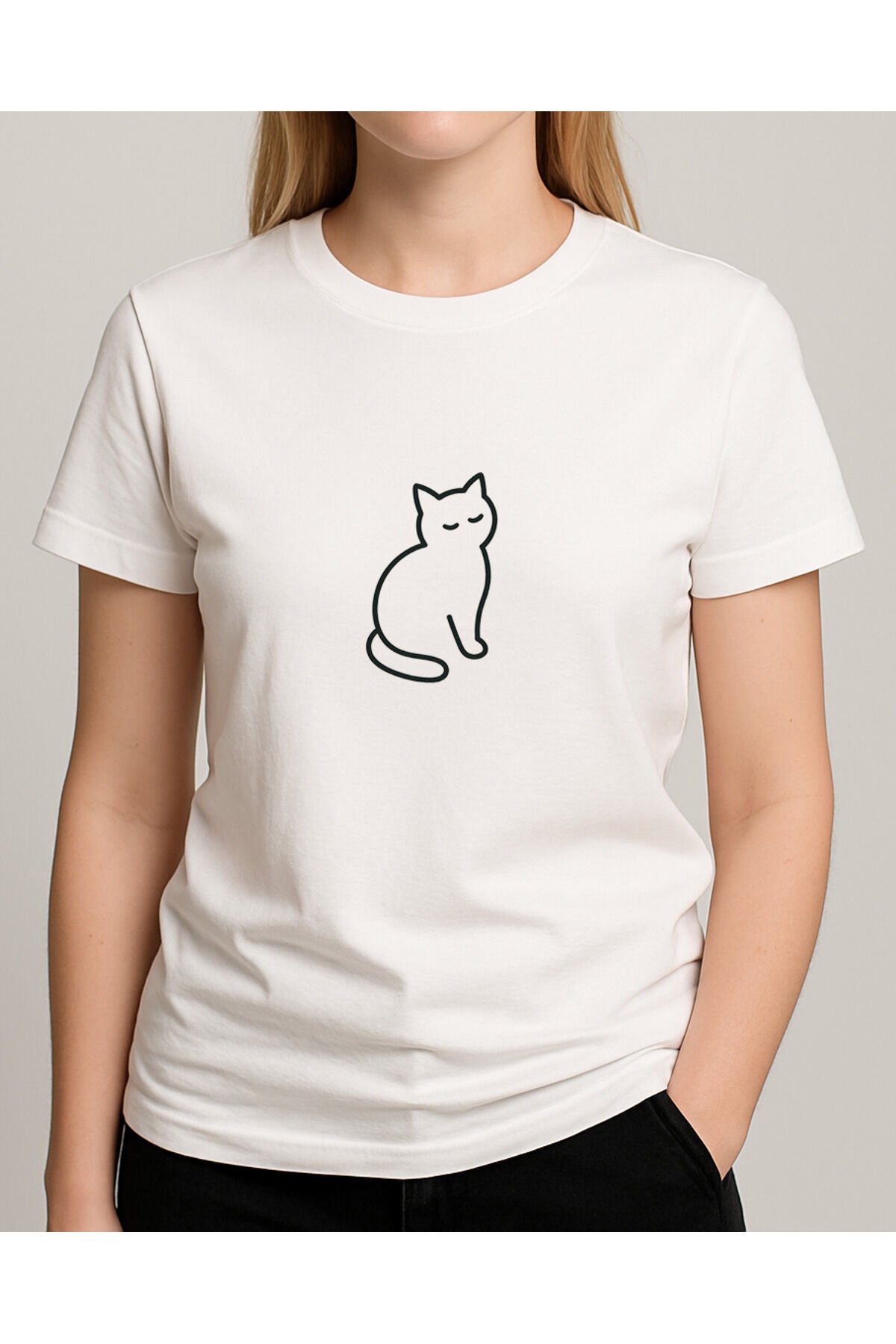 Tişört Unisex (Kedi2) Kadin Beyaz - XL