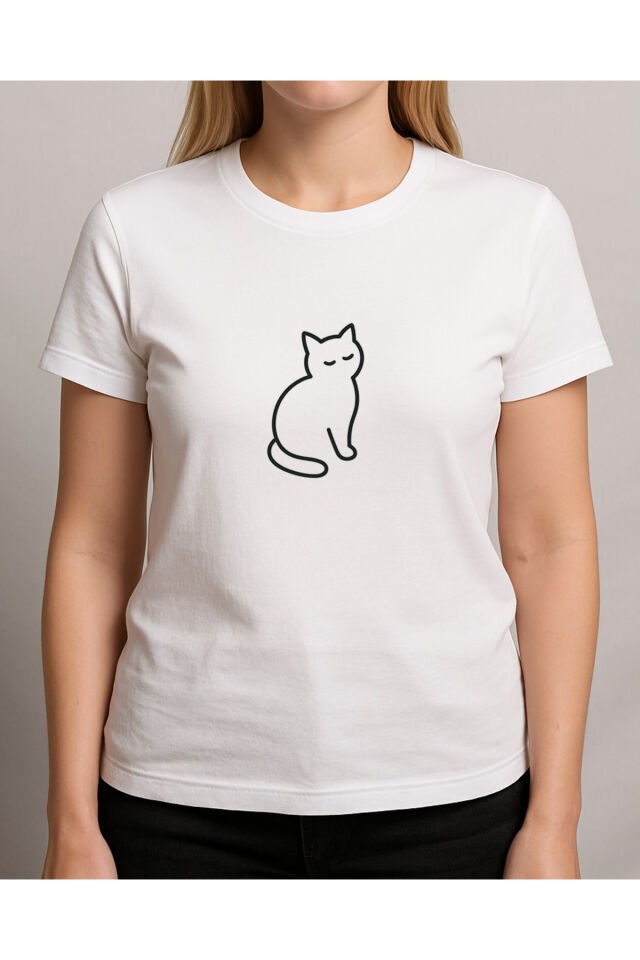 Tişört Unisex (Kedi2) Kadin Beyaz - S