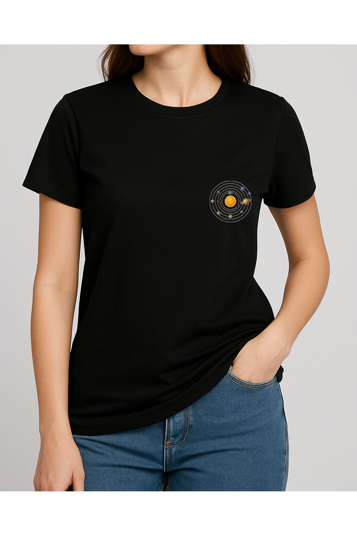 Tişört Unisex (Gezegenler Dağınık) Kadin Si̇yah - XL
