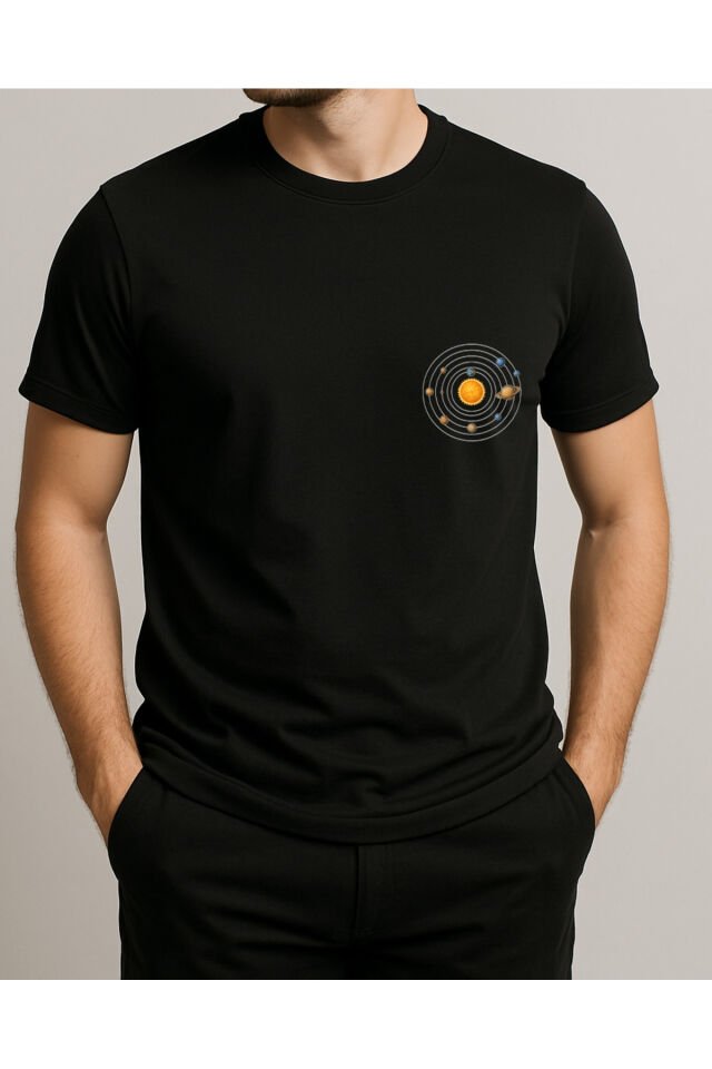 Tişört Unisex (Gezegenler Dağınık) Erkek Si̇yah - 2XL