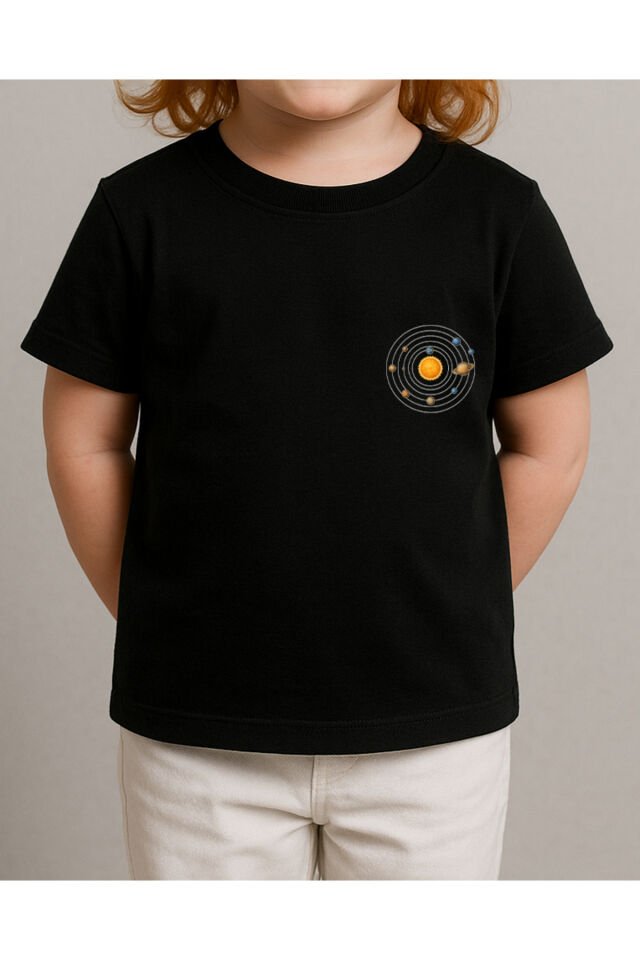 Tişört Unisex Çocuk (Gezegenler Dağınık) Kiz Si̇yah - 4-5 Yaş