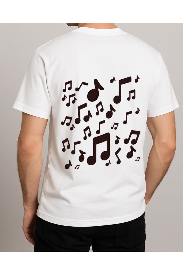 Tişört Unisex (Kedi Müzik) Erkek Beyaz - L