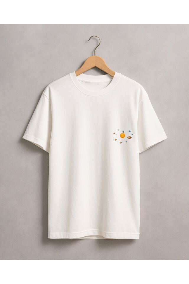 Tişört Unisex Çocuk (Gezegenler Dağınık) Kiz Beyaz - 10-11 Yaş