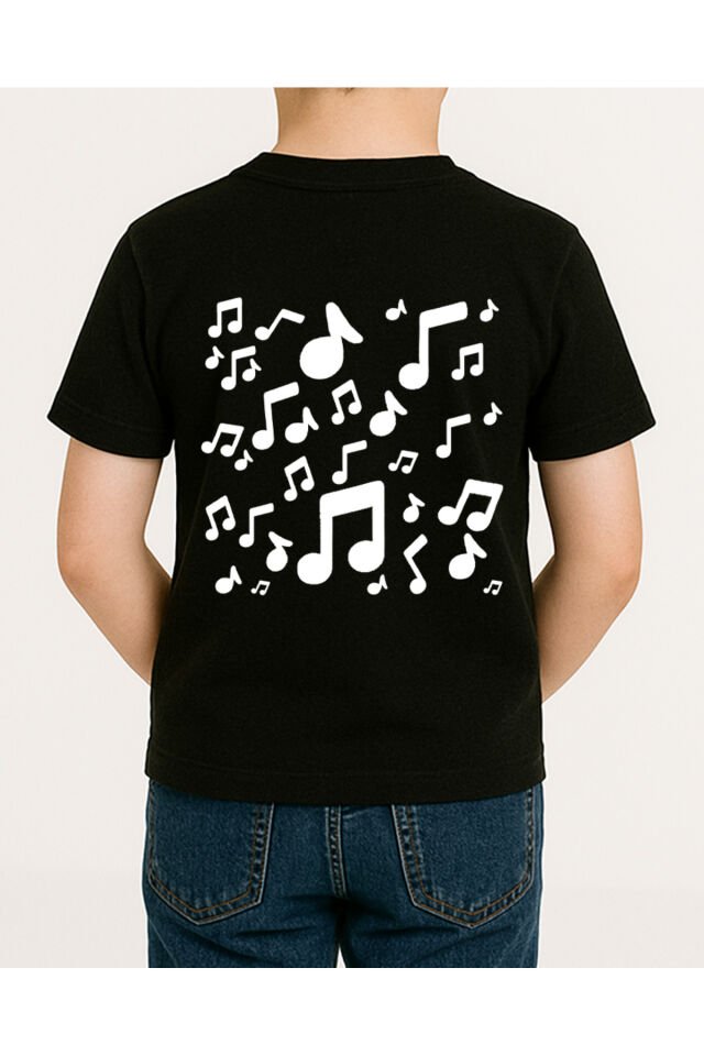 Tişört Unisex Çocuk (Kedi Müzik) Erkek Si̇yah - 4-5 Yaş