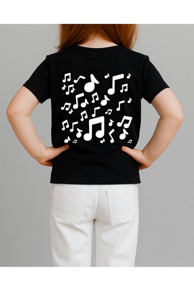 Tişört Unisex Çocuk (Kedi Müzik) Kiz Si̇yah - 10-11 Yaş