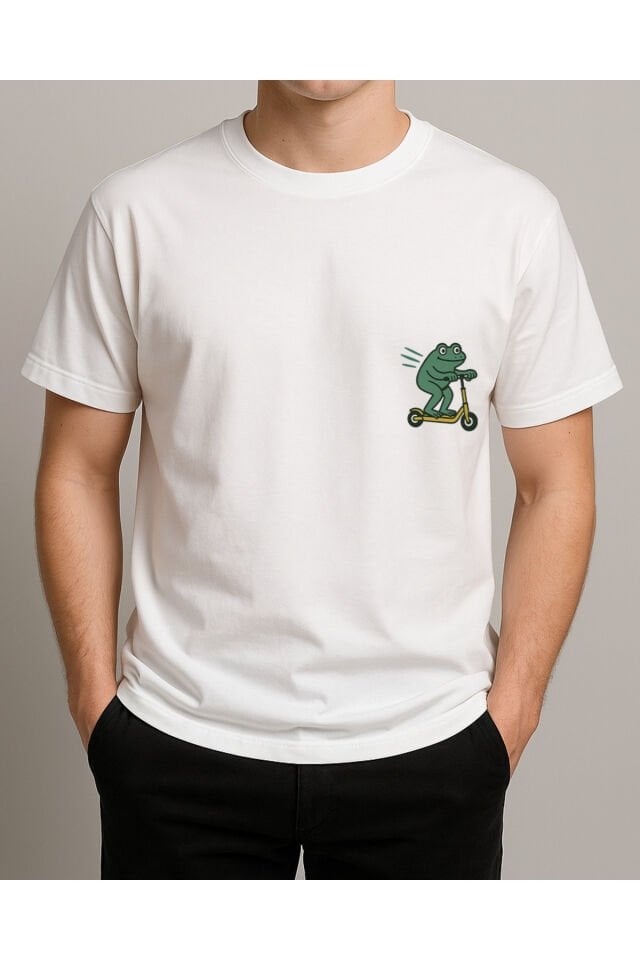 Tişört Unisex (Kurbağa) Erkek Beyaz - XL