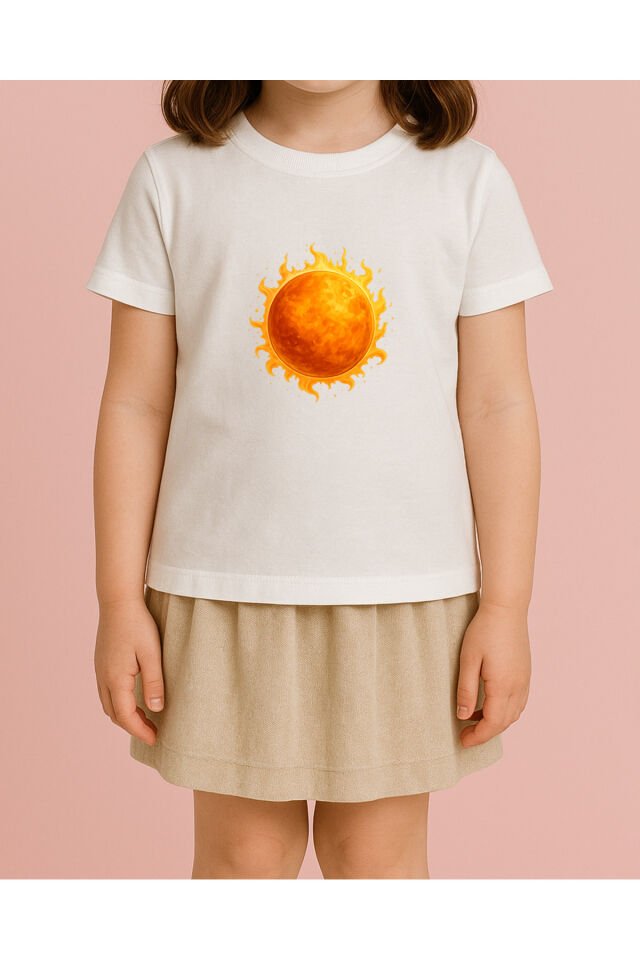 Tişört Unisex Çocuk (Güneş) Kiz Beyaz - 4-5 Yaş